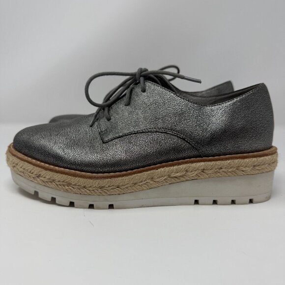Eileen Fisher Everly Derby Leather Platform Oxford Shoes Womens 7 Silver Lace Up - Picture 7 of 11